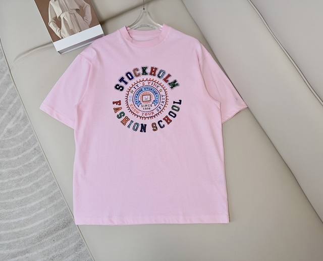 Ac*E新款圆形徽标logo笑脸小徽章t-Shirt 定制纯棉面料 克重高 质感超好 正面饰以圆形图案点缀 袖口小笑脸徽标设计 男女同款 最高品质 欢迎对比 粉